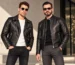 Biker jacket styled with jeans and boots next to a cafe racer styled with knitwear and chinos